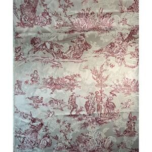 Fabric -RARE Upholstery Red French Toile Country Pastoral Satin Cotton Weave BTY
